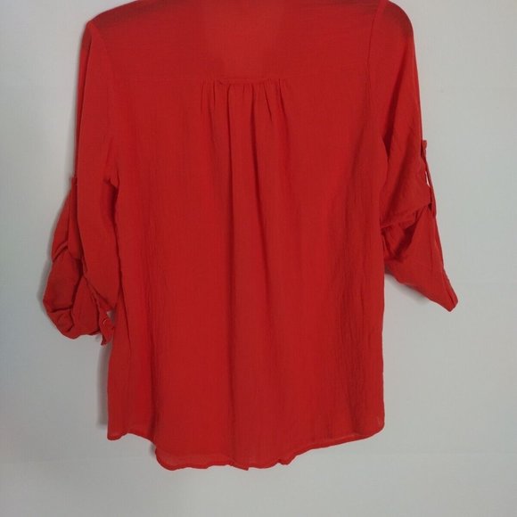 JOIE Womens Cuffed Collared Button Up Top Xs Red Cotton - Picture 7 of 10